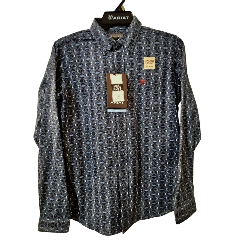 M1229) Ariat Boy's Rochard Chambray Blue Long Sleeve Western Shirt L (14-16) - Picture 2 of 10